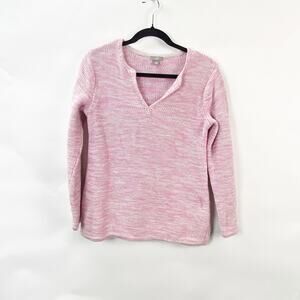 J. Jill Small Womens Pink Marled Knit Open Collar V Neck Pullover Sweater